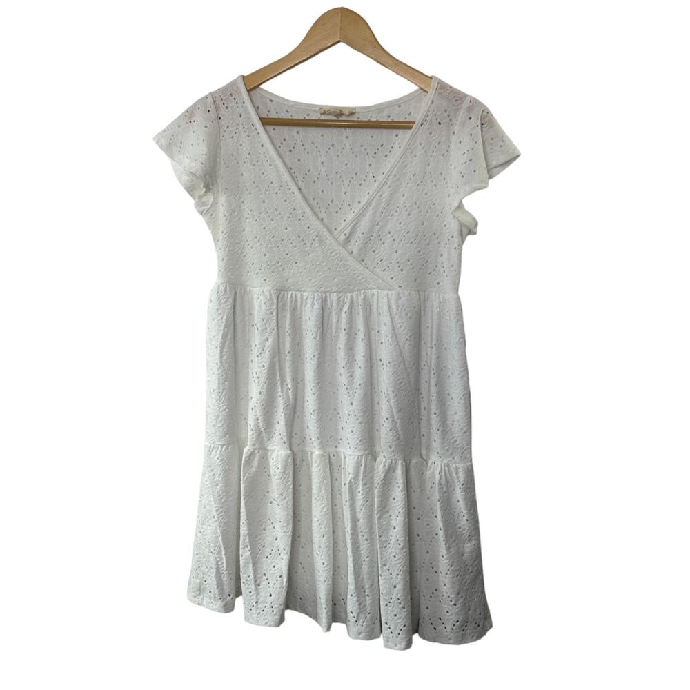 Jessica Simpson White Eyelet Surplice Baby Doll Dress Women's Size Medium